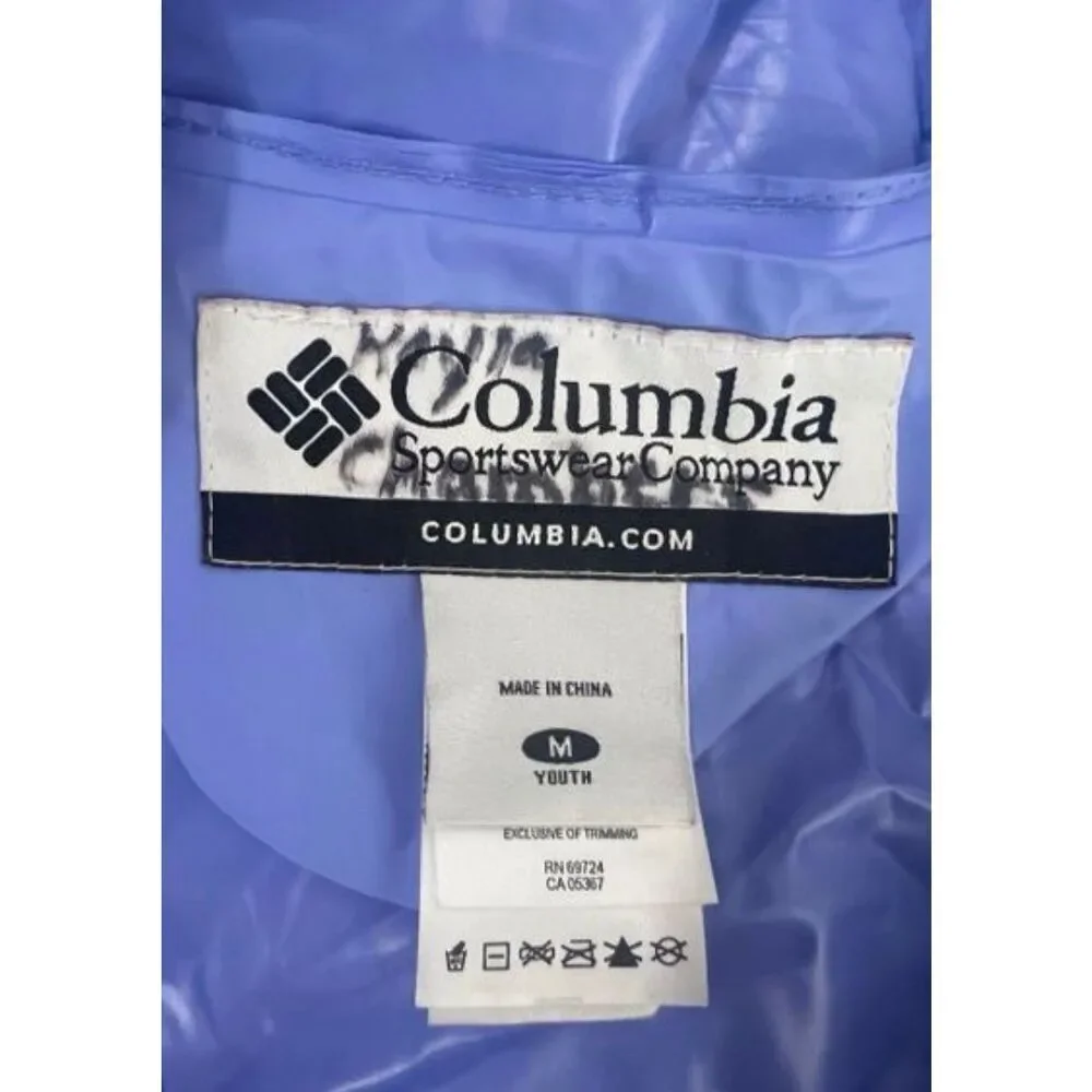 Columbia Youth Rain Jacket Size M Youth Blue Hooded Waterproof Zipper Front